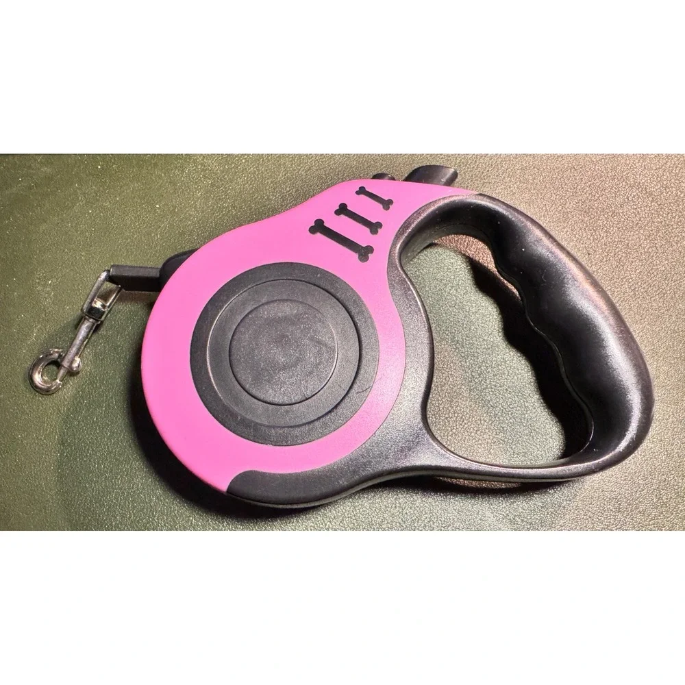 Retractable Dog Leash Pink Black Bone Design Walking‎ Training Pet Lead